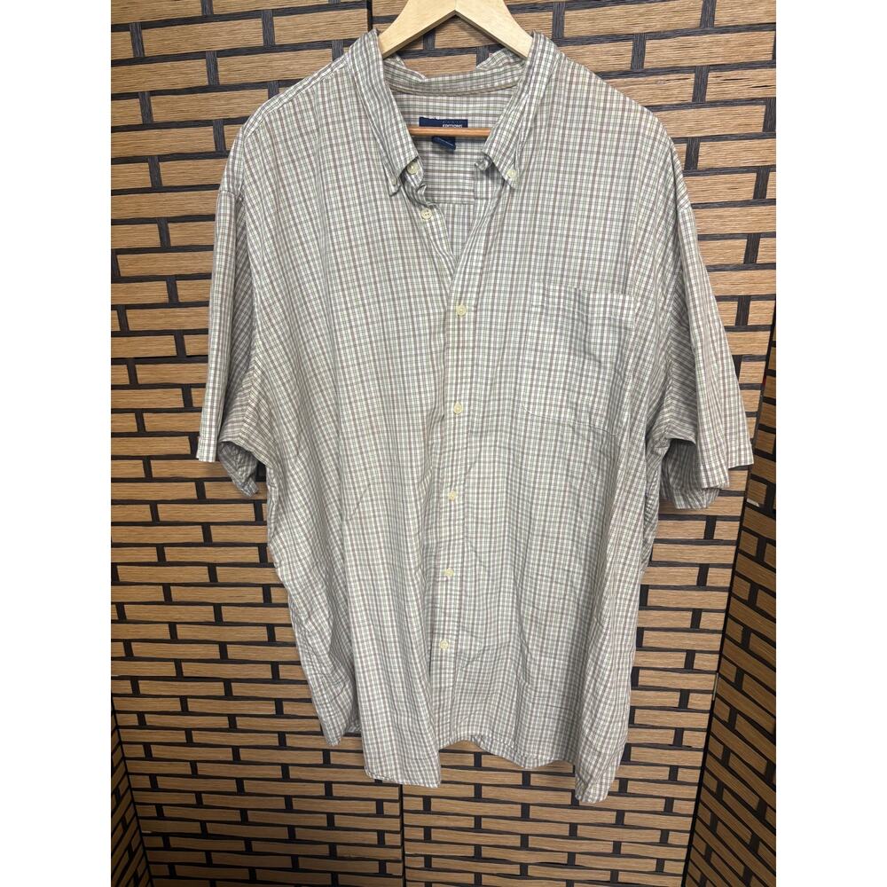 Basic Editions Tan Plaid Short Sleeve Button Down Shirt Size 3X Tall